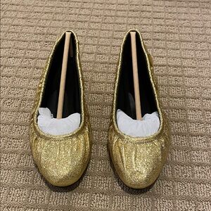 Rebecca Minkoff Ruched Gold Glitter Ballet Flats